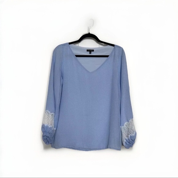 Massimo Dutti Lace Trim Top Chiffon Light Blue Women's Size 8 - Picture 1 of 16